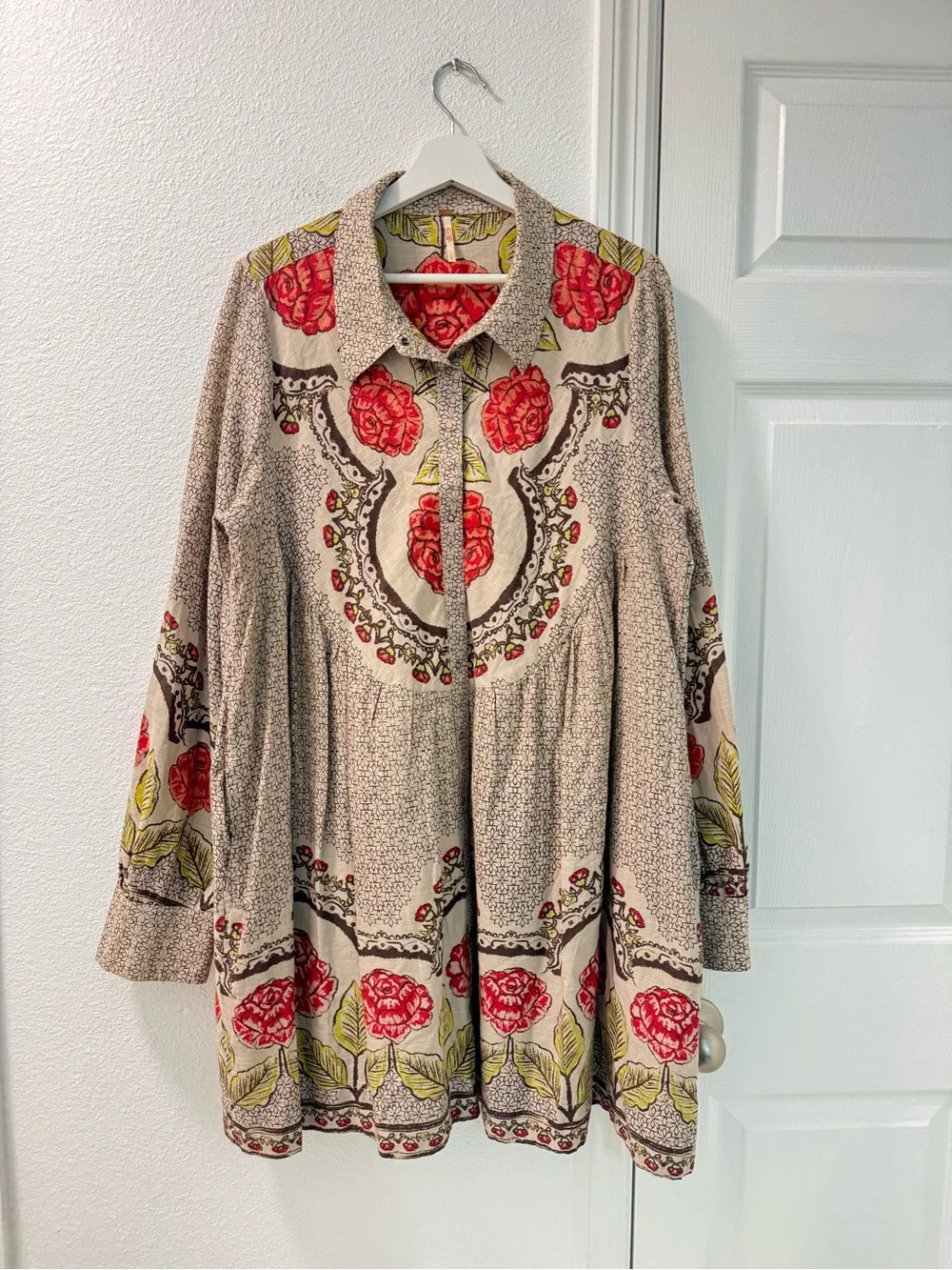 Free people Smell The Roses Mini Dress oversized longsleeve women’s size Large